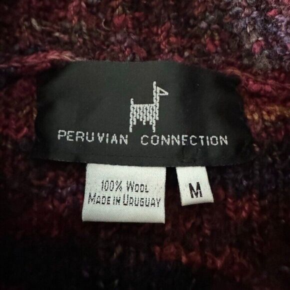 Vintage Peruvian Connection Hand Knit Rainbow 100% Wool Turtleneck Sweater Sz M - Picture 7 of 7